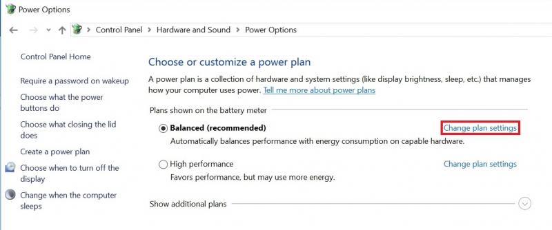Click the “Change plan settings” link for the currently selected plan.
