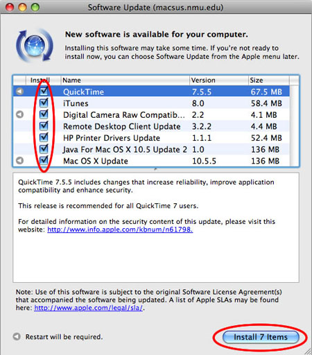 Using Software Update on the Macbook