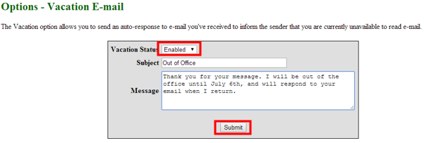 Setting up a vacation email auto response. | IT Services