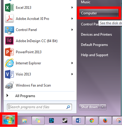 Computer option in the start menu