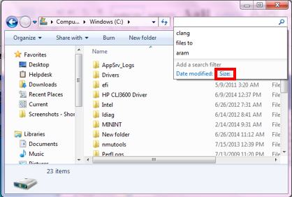 windows 7 list folder size