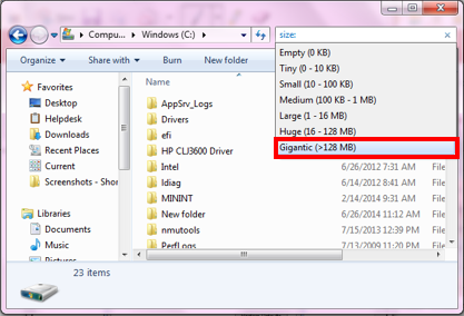 file folder size windows 7