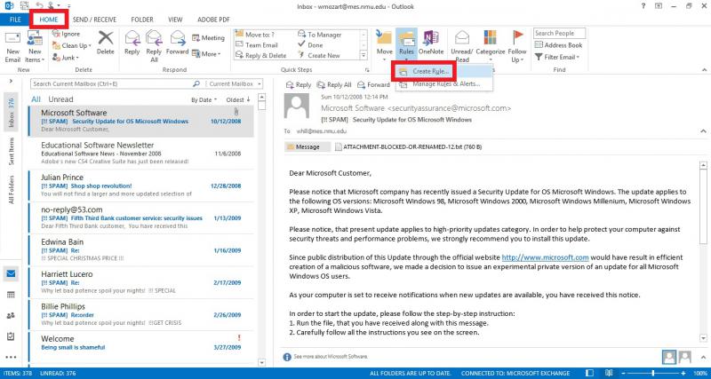 Filtering SPAM in Outlook 2013 | IT Services