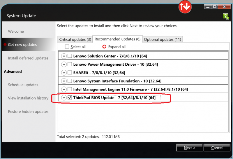 system update for lenovo