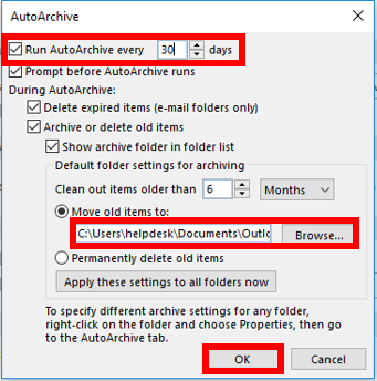 Setting up Auto Archive in Outlook | Technical Support Services