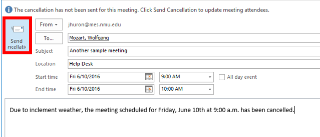 how to resume cancelled meeting in outlook