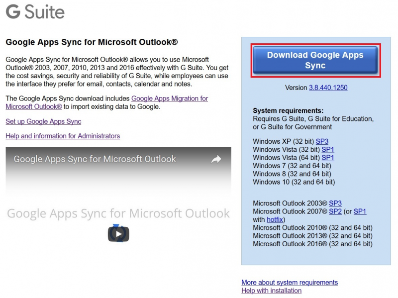 google app sync for outlook 64 bit