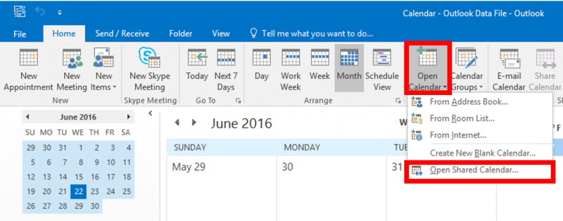 no puedo abrir el calendario compartido en Outlook