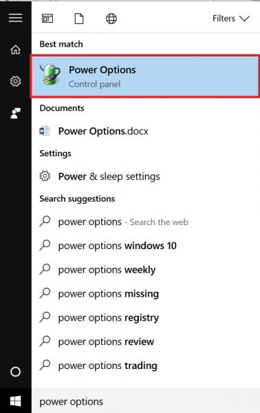 Power Options Control panel