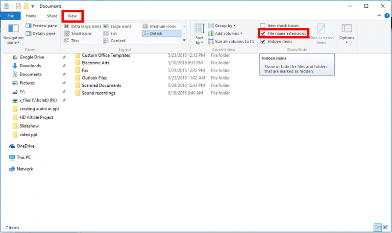 Show or Hide Files Name Extension in Windows 10