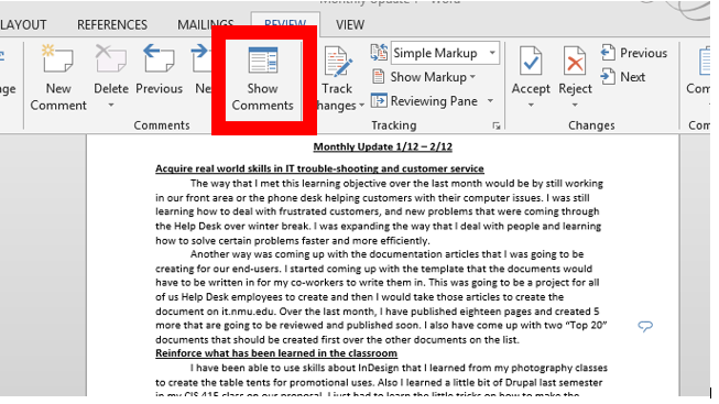 Comment feature in Microsoft Word | IT Services