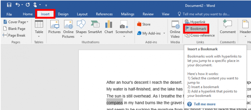 word assign bookmark name
